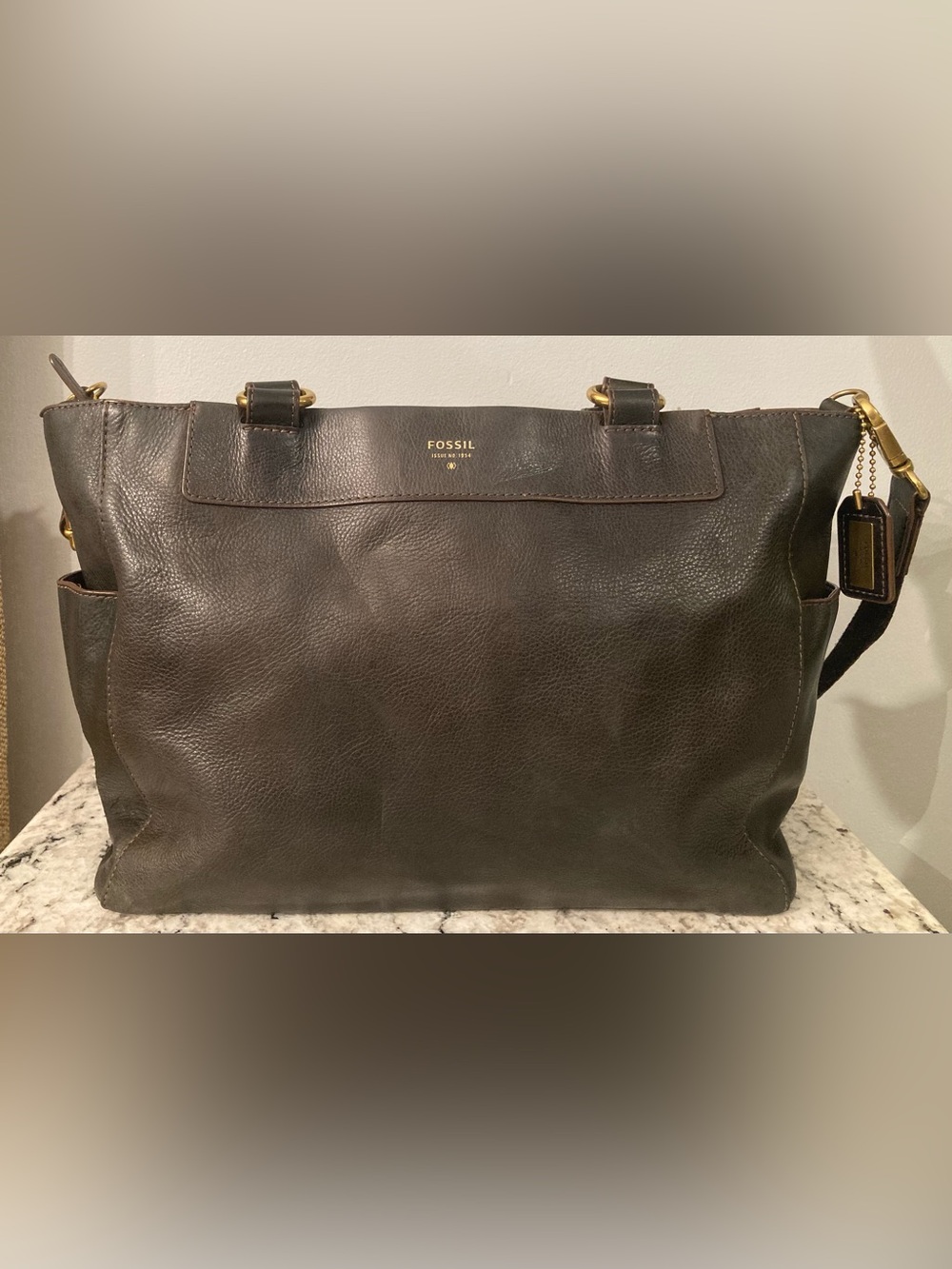 VTG Fossil Black Pebbled Leather Double Handle Satchel Crossbody Bag